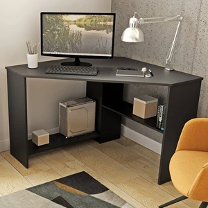 Rohový psací stůl Rino 80x80 cm černý stylový a funkční do pracovny nebo pokoje pro mládež