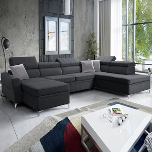 Rohová sedací souprava s funkcí spaní Rava VI grafit levá Praktická a moderní rohová sedací souprava vybavená multifunkční lampou