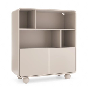 Regál Bion 108 cm béžový moderní design tlumené barvy designové zaoblené tvary stylové kulovité nohy