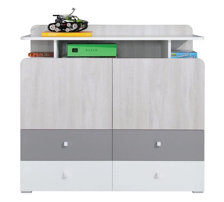 Nábytková sestava Arona bílá / dub wilton bílá / šedá ideální do pokoje pro mládež Nástěnná skříňka s psacím stolem