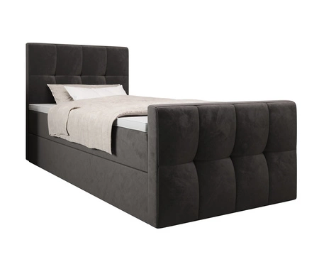 Kontinentální postel Manhattan 120x200 šedá v moderním skandinávském stylu s čalouněným čelem a nohou postele s úložným boxem