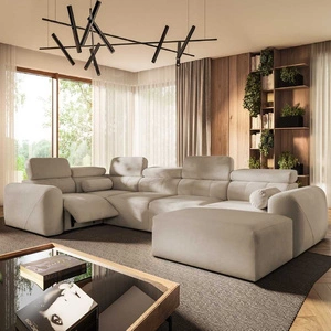 Rohová pohovka s funkcí spaní Cantare IV Lux béžová pravá pečlivě zpracovaná rohová sedačka do obývacího pokoje se zvedací opěrkou nohou