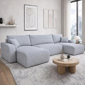 Rohová sedací souprava s funkcí spaní Fiesta U XL šedá jasan elegantní rohová sedací souprava do obývacího pokoje s úložným prostorem na lůžkoviny tkaná látka