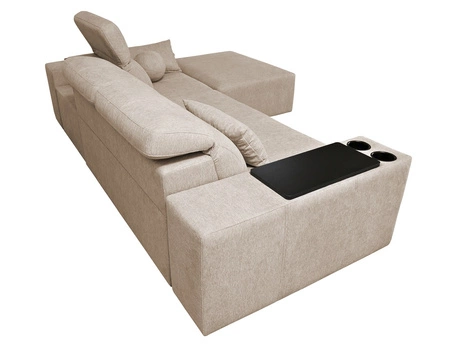 Rohová sedací souprava s funkcí spaní Tesalia šedý jasan pravý roh moderní design pohodlné posuvné opěradlo zásuvka v boku nábytku