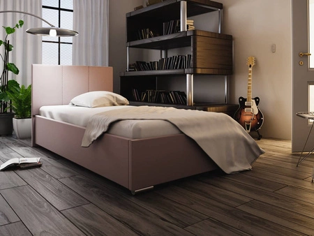 Čalouněná postel Lugo 90x200 pudrově růžová s moderním stylem čela ideální do pokoje pro mladé nebo malé ložnice