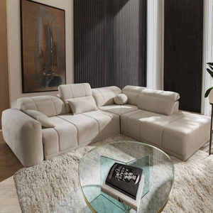 Rohová sedací souprava s funkcí spaní Cetara VII béžová pravá strana Kvalitní rohová sedací souprava do obývacího pokoje s pohodlným posuvným opěradlem