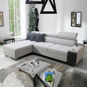 Rohová rozkládací pohovka Dafni šedá šedý samet levá strana pohodlí a funkčnost při každodenním odpočinku