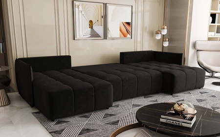 Rohová sedací souprava s funkcí spaní Oroso U grafitový plátěný kontejner měkká sametová tkanina s hydrofobním povrchem dekorativní prošívání