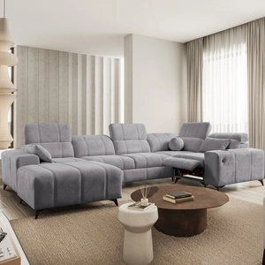 Rohová pohovka s funkcí spaní Penejos IV Lux světle šedá levá stylová rohová pohovka s pohodlnou výsuvnou podnožkou