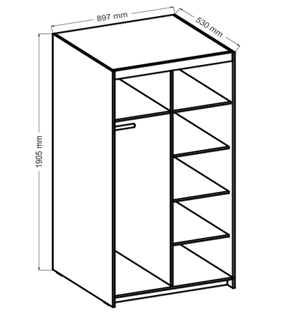 Šatní skříň Rene 90 cm dub sonoma světlá stylový design jednoduchý tvar šatní skříně se zrcadlem do ložnice nebo předsíně hrany s povrchovou úpravou ABS