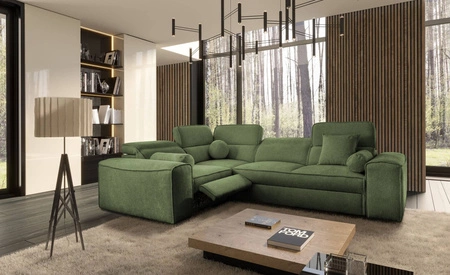 Rohová sedací souprava s funkcí spaní Viano II Lux zelená levostranná designová rohová sedací souprava do obývacího pokoje s pohodlným výsuvným podnožníkem