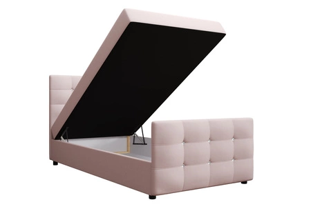 Kontinentální postel Kansas 120x200 pudrově růžová v moderním skandinávském stylu s čalouněným čelem a podnožkou