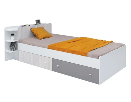 Postel se zásuvkami Arona 90x200 cm bílá / dub wilton bílá / šedá moderní design lemování postele se speciální ABS dýhou