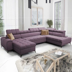 Rohová pohovka s funkcí spaní Bolmso VI fialová levá pohodlná rohová pohovka s nastavitelnými opěrkami hlavy dekorativní prošívání na sedáku