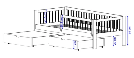 Dřevěná postel Pluto 70x160 cm borovice moderní design masivní konstrukce dětská postel z masivního borovicového dřeva