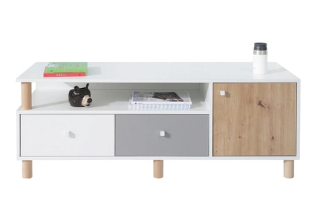 RTV skříňka Beja 140 cm bílá / dub artisan / šedá ideální do pokoje pro mládež TV skříňka v originálních barvách