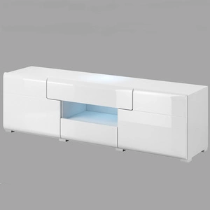 RTV skříňka Toledo 159 cm bílá / bílý lesk moderní TV skříňka ve skandinávském stylu s funkcí plného výsuvu zásuvek