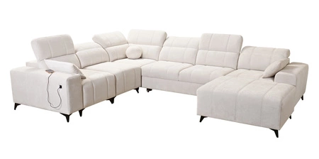 Penejos VIII modrá pravostranná stylová rohová rozkládací pohovka s funkcí spaní z odolné tkaniny