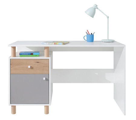 Psací stůl se zásuvkou Beja 125 cm bílá / dub artisan / šedá ideální do pokoje pro mládež originální barvy