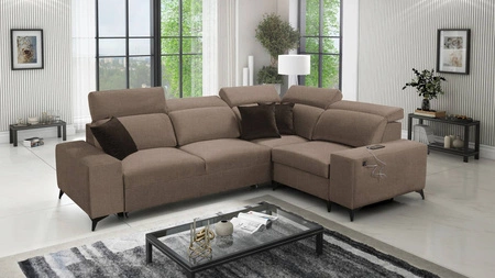 Rozkládací pohovka Kelly Sleek II světle hnědá pravá elegantní rohová pohovka do obývacího pokoje z odolné tkané látky