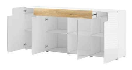 Komoda Toledo 208 cm bílá / bílý lesk / san remo světlý moderní design čela komody jemně prohnutá