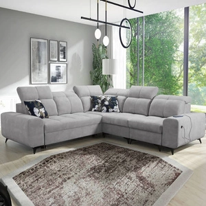 Rohová sedací souprava Buffalo III s funkcí spaní šedá jasanová pravá rohová sedací souprava s estetickou povrchovou úpravou s kontejnery na lůžkoviny