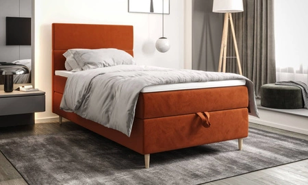 Kontinentální postel Bing 120x200 cihla v moderním skandinávském stylu s čalouněným čelem postele s úložným boxem