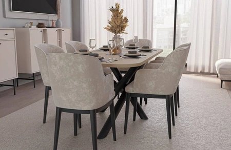 Lyon stůl 90x185 cm dub lindberg / černý stylový jídelní stůl na designových pavoučích nohách výškově nastavitelný