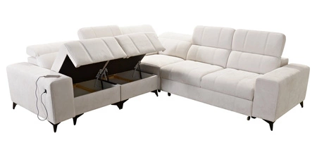 Rohová sedačka s funkcí spaní Penejos III zelená levá mimořádně pohodlná a praktická rohová sedačka do obývacího pokoje dvě nádoby na lůžkoviny