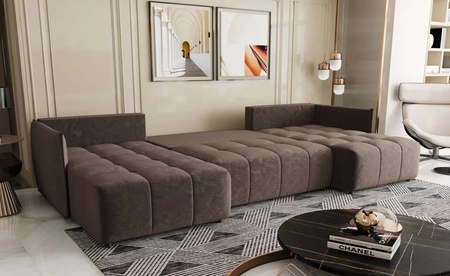 Rohová sedací souprava s funkcí spaní Oroso U světle hnědá nádoba na lůžkoviny měkká sametová tkanina s hydrofobní vrstvou dekorativní prošívání