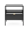 Lovro noční stolek se zásuvkou černý vkusný drážkovaný dekor ideální skříňka do ložnice zlatá hrana rukojeť