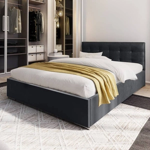 Čalouněná postel Montigo 160x200 grafit s úložným boxem v moderním skandinávském stylu s prošívaným čelem