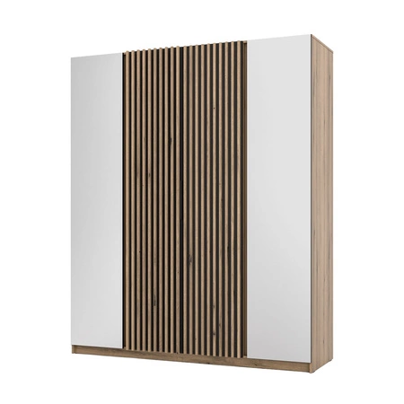 Zrcadlová šatní skříň Kastano XIV 200 cm dub evoke / černá elegantní designová šatní skříň do ložnice dveře zdobené dubovými lamelami evoke