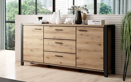 Komoda Aktiv 180 cm dub taurus / černá stylový design komoda v industriálním stylu černé kovové úchytky