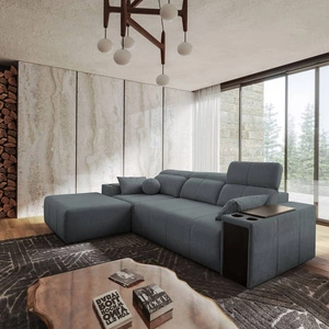 Rohová sedací souprava s funkcí spaní Tesalia šedá levá moderní design pohodlný posuvný opěrák zásuvka v boční části nábytku