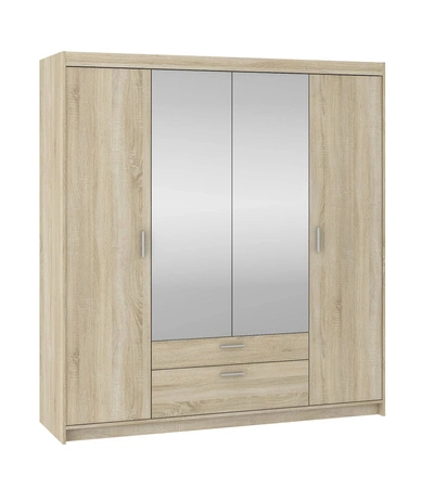 Zrcadlová šatní skříň Rene 176 cm světlý dub sonoma moderní design stylové stříbrné úchytky