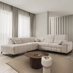 Rohová sedací souprava s funkcí spaní Penejos IX béžová levá stylová rohová sedací souprava s kontejnery na lůžkoviny pohodlné nastavitelné opěrky hlavy