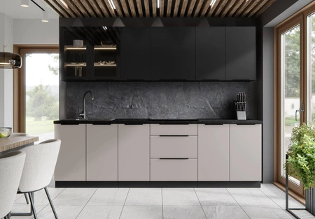 Černá / Tarraco 260 cm sada kuchyňského nábytku kovové hrany úchytek skříňky vypadají skvěle v moderních interiérech