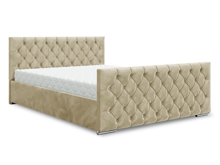 Čalouněná postel Viamao 140x200 béžová s kontejnerem v moderním skandinávském stylu s prošívaným čelem a nohou