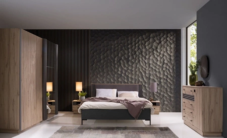 Komoda se zásuvkami Estan 135 cm dub estan světlý / antracit moderní designový nábytek kvalitní zpracování hrany komody zakončené speciální dýhou