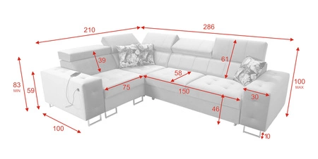 Rohová pohovka s funkcí spaní Hampton II světle hnědá levá stylová rohová rozkládací pohovka měkké čalounění typ látky samet