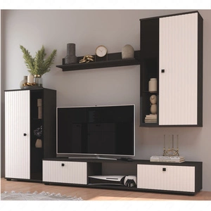 Nábytek Senja matný / bílý moderní design dekorativní rýhovaná čela s kovovými úchytkami