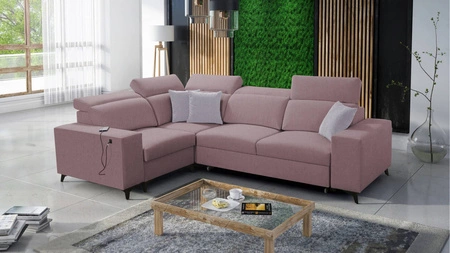 Pohovka na spaní Kelly Sleek II levandulově růžová levá elegantní rohová pohovka do obývacího pokoje z tkané látky