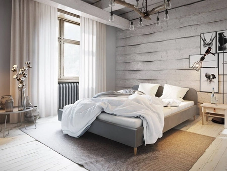 Čalouněná postel Ivrea 180x200 světle šedá s čelem v moderním stylu ideální do ložnice