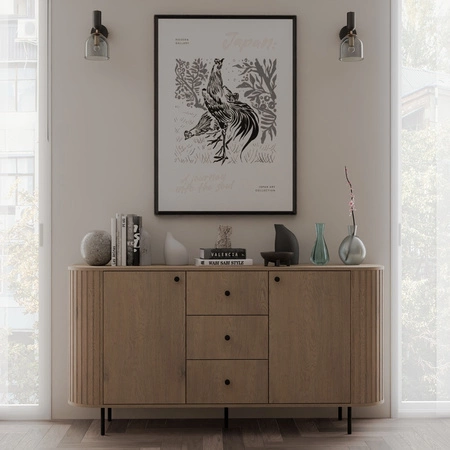 Komoda Ovalio 165 cm dub cremona moderní tvar oválná komoda do obývacího pokoje dekorativní frézování na korpusu