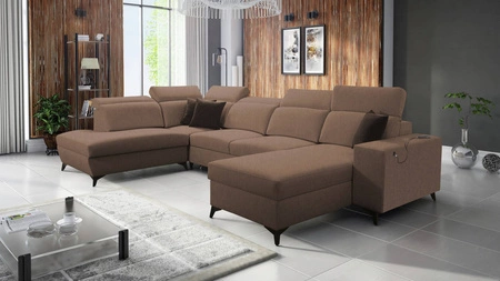 Kelly Elegantní VI rozkládací pohovka světle hnědá pravá moderní designová rohová pohovka do obývacího pokoje s nastavitelnými opěrkami hlavy
