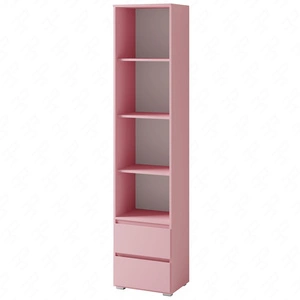 Knihovna Jednoduchý úzký pudrově růžový funkční nábytek do dětského pokoje s prostornými zásuvkami stylová knihovna