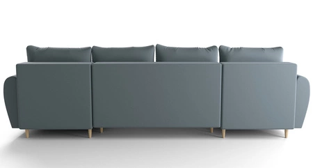 Rohová sedací souprava s funkcí spaní Rovigo U šedomodrá elegantní a pohodlná rohová sedací souprava ve skandinávském provedení s velkým prostorem na lůžkoviny