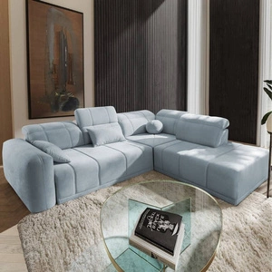 Rohová sedací souprava s funkcí spaní Cetara VII modrá pravá strana Kvalitní rohová sedací souprava do obývacího pokoje s pohodlným posuvným opěradlem