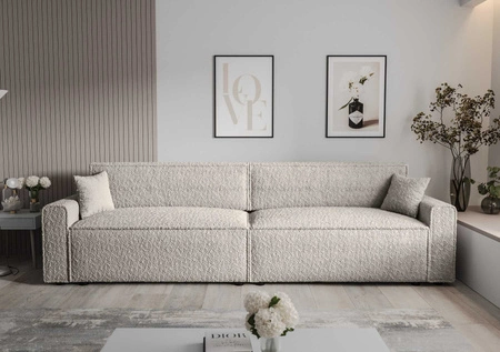 Rozkládací pohovka Brandon XL Bis krémová moderní designová tkanina s výrazným smyčkovým povrchem nádoby na lůžkoviny